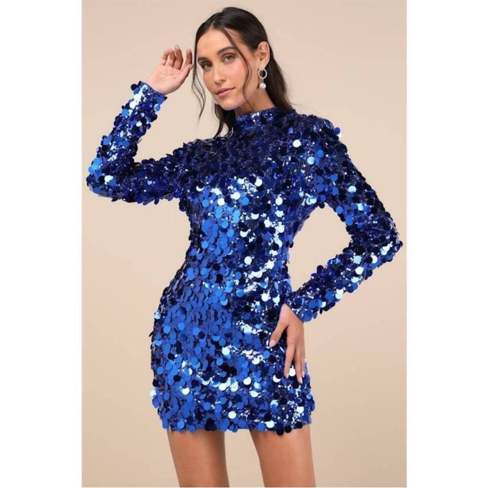LuLus Royal Blue Sequin Backless Dress